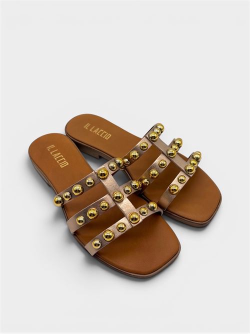 Ciabatta flat in pelle champagne con borchie dorate IL LACCIO | 10003PELLEROSEGOLD